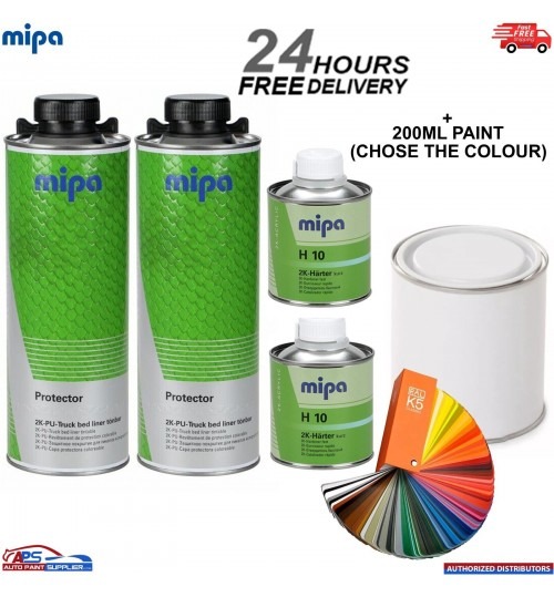 MIPA PROTECTOR BED LINER TOUGH 2 BOTTLE KIT + PAINT TINTED TO ANY COLOUR CODE